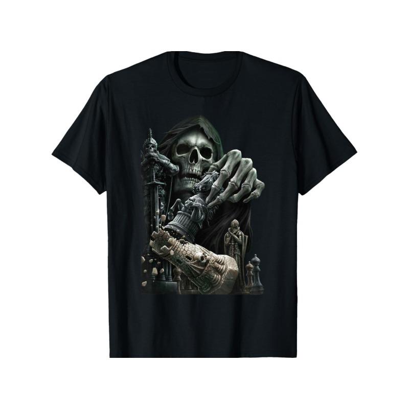 Европейские размеры Юмористическая шахматная футболка с изображением Жнеца и Черепа Стильная готическая футболка в подарок для любителей шахмат, Обычный крой