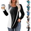 Women's Fashion Casual Pleated Round Neck  Print Long Sleeve T-Shirt Top