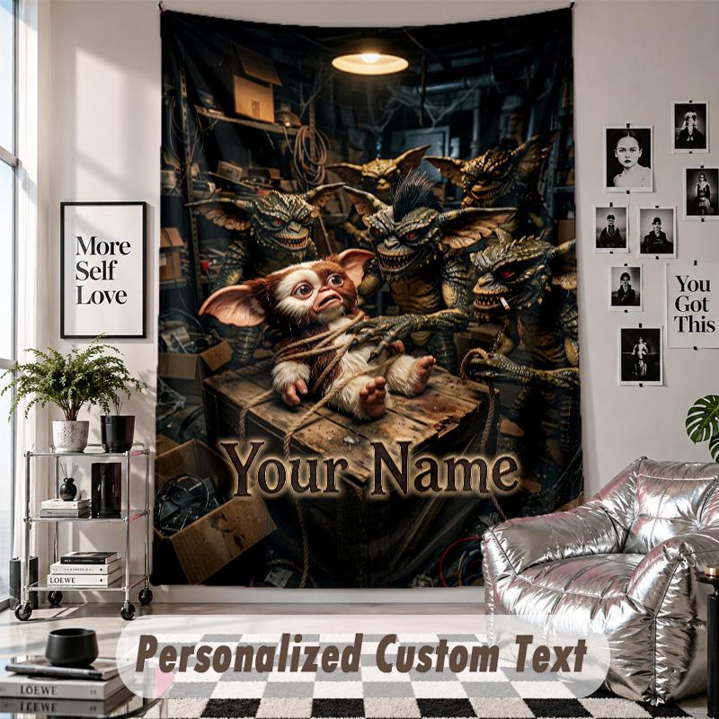 Custom Tapestry Wall Hanging, Gremlins Gizmo Personalized Name Text Home Wall Decor