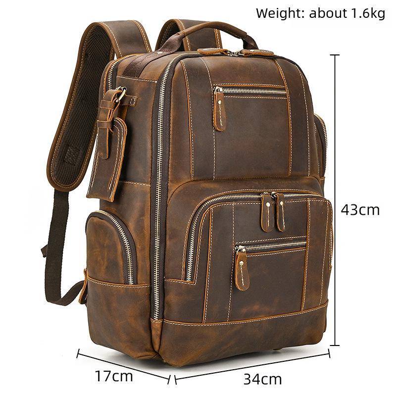 Винтажный мужской рюкзак из кожи Crazy Horse - Вместительная сумка для ноутбука  15", Школьный рюкзак из коровьей кожи высшего слоя.