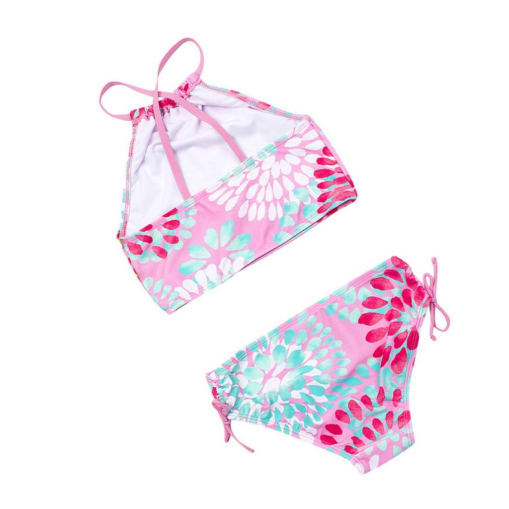 Купальный костюм для девочек, топ с цветочным принтом + плавки бикини на шнурке, костюм для детей 3–14 лет