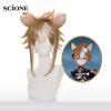 Synthetic Anime Cosplay Wig Genshin Impact Goro Brown Mixed White Wig with Bangs Heat Resistant Fake Hair Lolita Wig