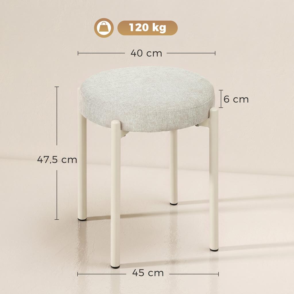 Set Of 4 Stackable Round Stools With Padded Seat Backless Space Saving 45 X 45 X 47.5 Cm Cream