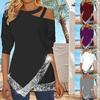 Women's Halterneck Off-shoulder Irregular Sequined Long-sleeved T-shirt