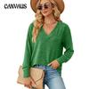 Spring and Autumn Women's Blouse Solid Color V-Neck Loose Casual Long Sleeve Top