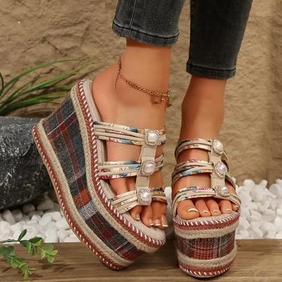 Женская обувь больших размеров 2025 Женские шлепанцы на платформе Современные шлепанцы Женские смешанные цвета Кристалл Жемчуг Супервысокие танкетки Сандалии