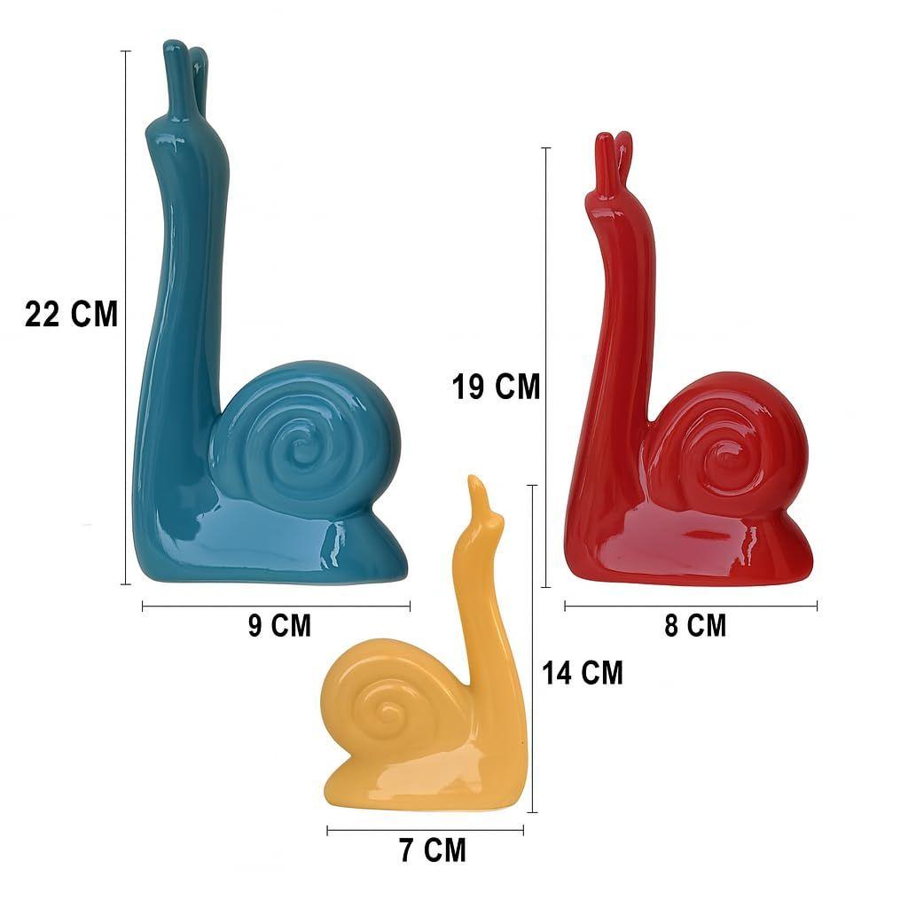 Modern Lucky Snail Family Ceramic Statues for Home Decor (Pack of 3, Multi-Coloured)