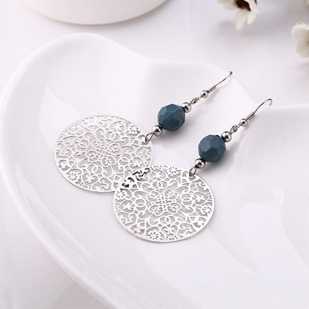 Vintage Women Hook Earrings Big Hollow Round Flower Bead Pendant Party Jewelry