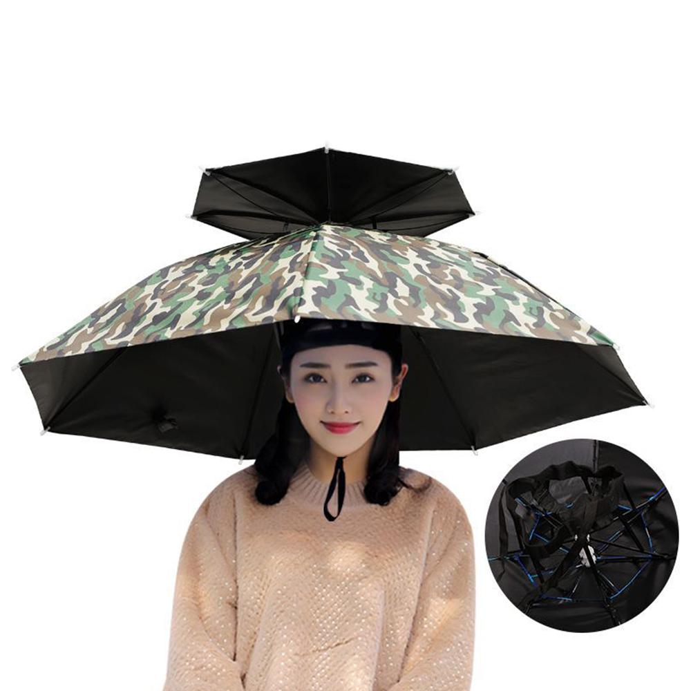 Double-layer Windproof Umbrella Cap Waterproof Head Umbrella Hat Outdoor Rain Gear Hiking