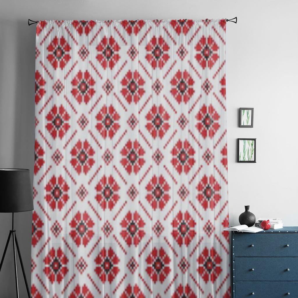 Прозрачные шторы с украинским орнаментом для гостиной, прозрачный тюль, занавески для окон, спальни, кухни, домашний декор, вуаль, шторы