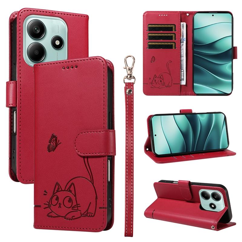 Магнитный кожаный чехол-кошелек с откидной крышкой для Xiaomi Redmi Note 8 8T 9 10 11 12 13 14 Pro 4G 5G | Тисненый дизайн с изображением кошек и бабочек