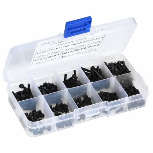Hex Socket Head Bolt and Nut Kit, 300 Pieces M2.5 Machine Screws, Alloy Steel Round Head Screws, Flat Head Bolt and Nut Kit Repair Tool with Storage C