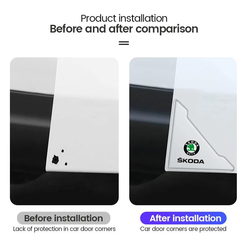 AAABO1 2pcs Car Door Corner Protection Sticker Anti-Collision Protector For Skoda Yeti VRIS Octavia a5 a7 Karoq Kamiq Fabia Kodiaq