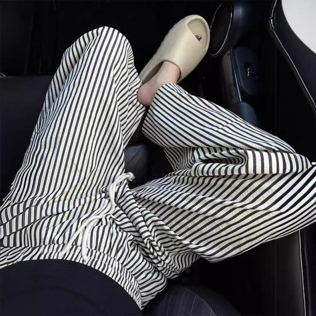 Vertical Striped Pants New Style Relaxed Fit and Slim-fit Casual Lazy Bubble Striped Wide-leg Pants