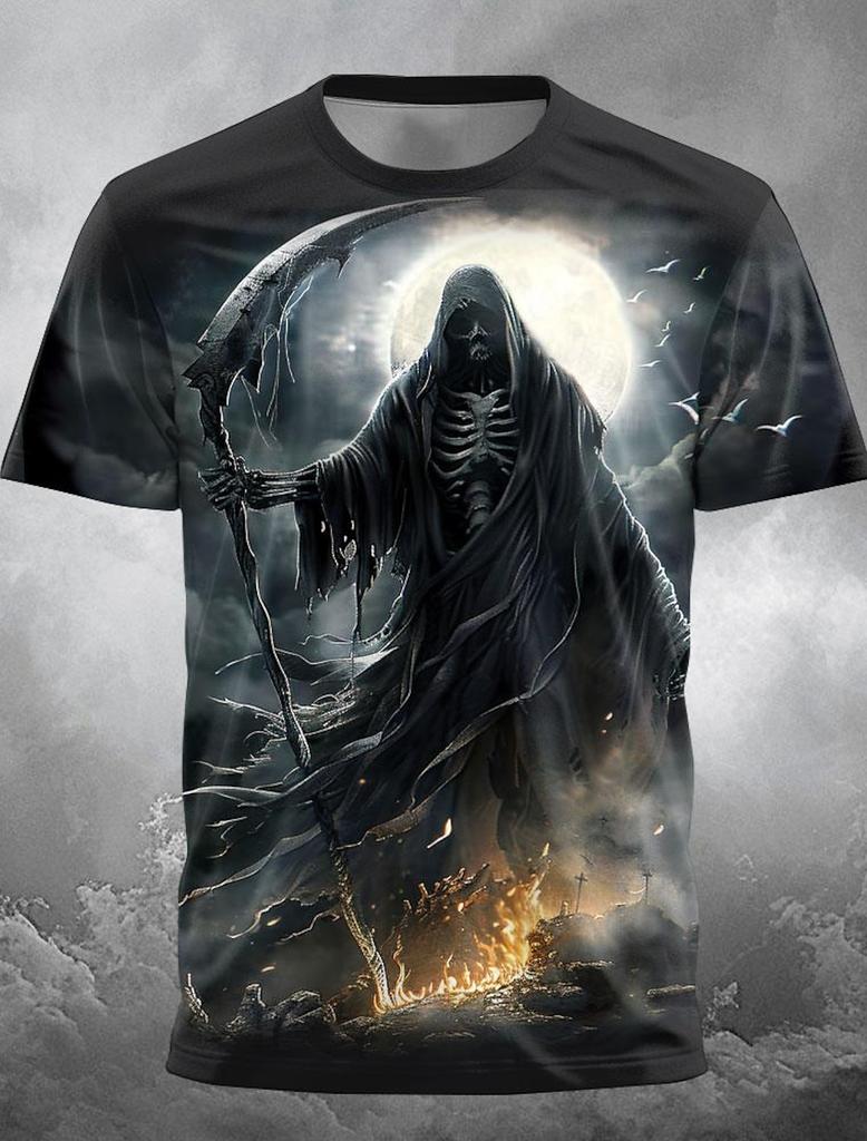 Fire Reaper Designer Gothic Men's 3D Print T Shirt Tee Party Street Short Sleeve Crew Neck Shirt Summer Spring Clothing Apparel