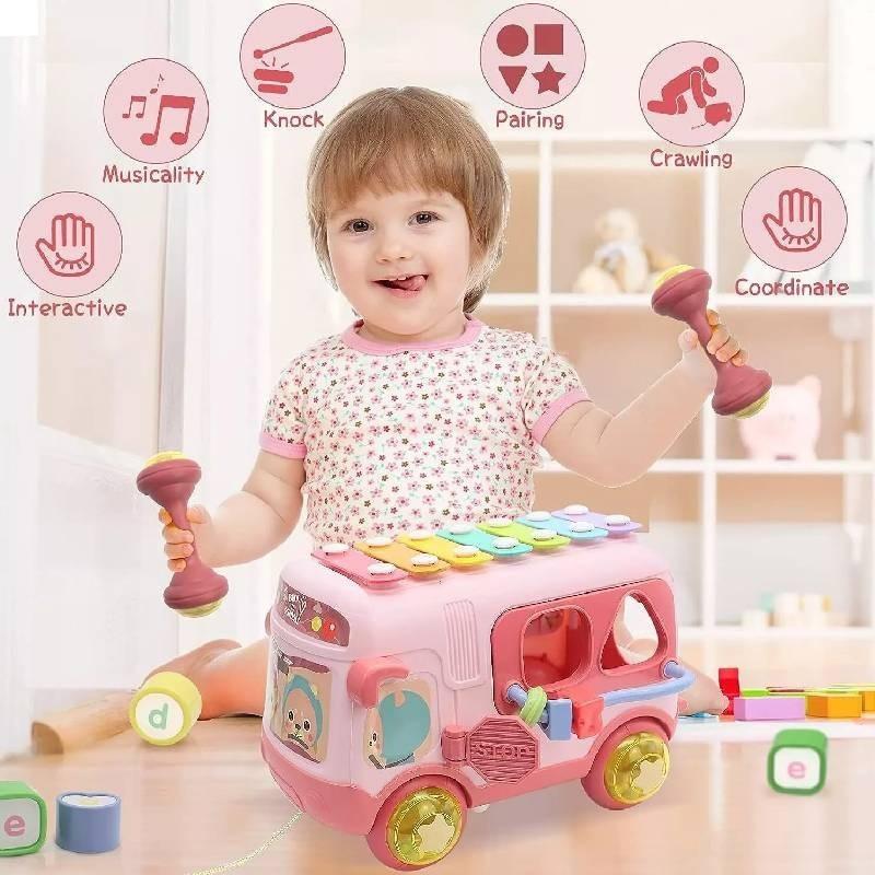 Красочный Ксилофон Автобус Красный Сенсорное Развитие Детская Музыкальная Игрушка Пластик