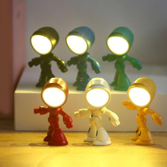 Подвижный робот-ночник, светодиодная настольная лампа с гибким плечом, беспроводной портативный декор для офиса, спальни