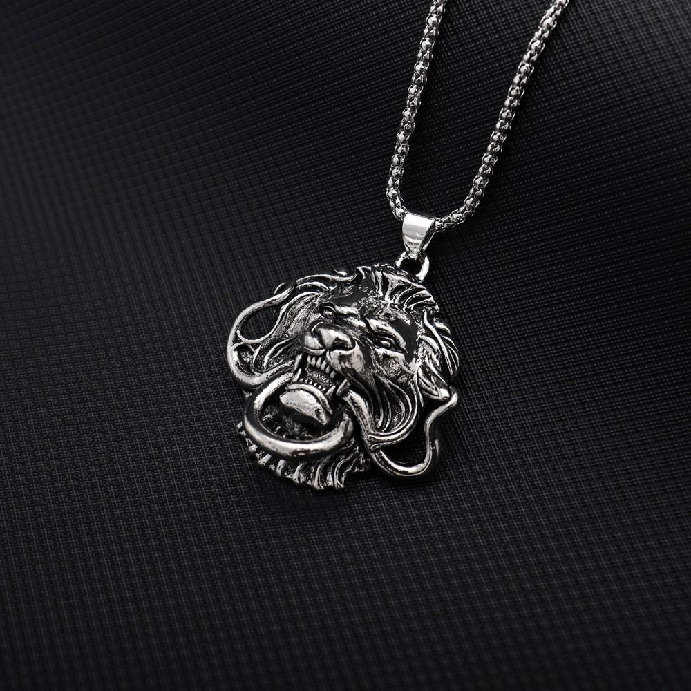 Personality Men Animal Domineer Ring Necklace Lion Head Pendant