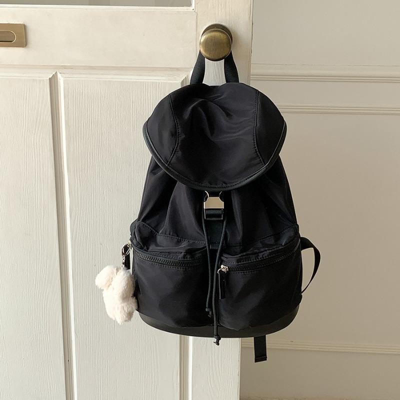 New Pull Rope Pleated Flip Student Backpack Backpack Girls Nylon Niche Large Capacity Backpack Women