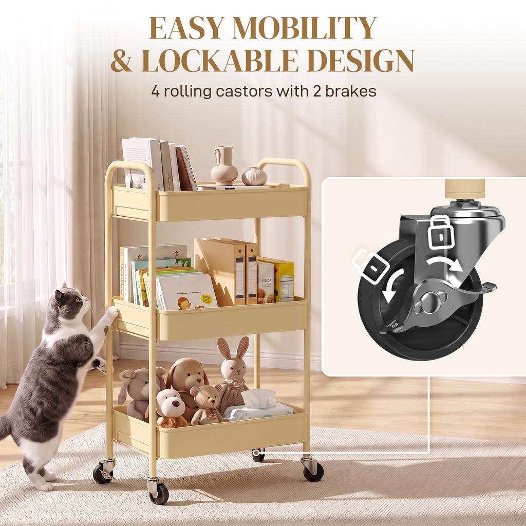 Three Tier Steel Storage Trolley Yellow