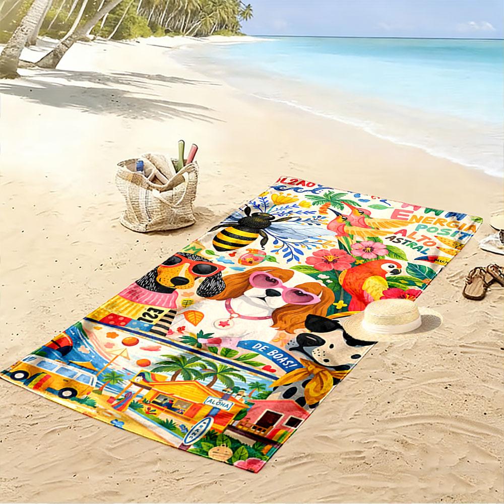 Colorful Tropical Dogs Print A must-have beach towel for beach travel