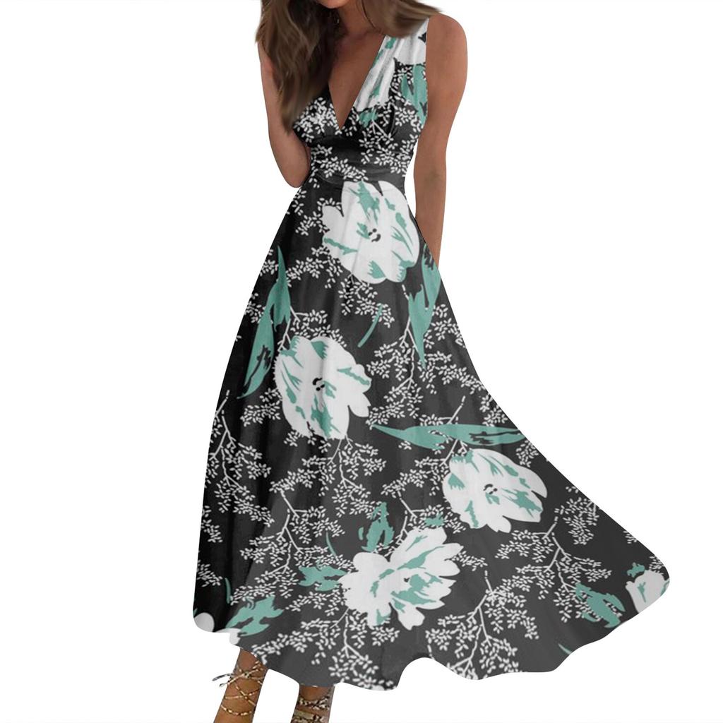 Женское длинное платье Платье Повседневное платье Свободное платье Платье трапециевидной формы с цветочным принтом Мода Уличная одежда На открытом воздухе Повседневные платья с принтом для свиданий Платье без рукавов с V-образным вырезом