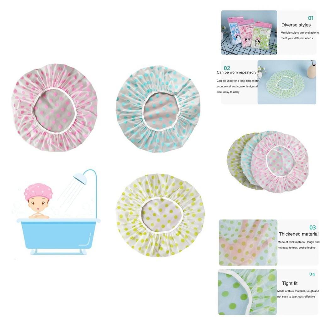 Thickening Oil-proof Shower Cap Reusable Blue/yellow/pink Polka Dot Spa Cap