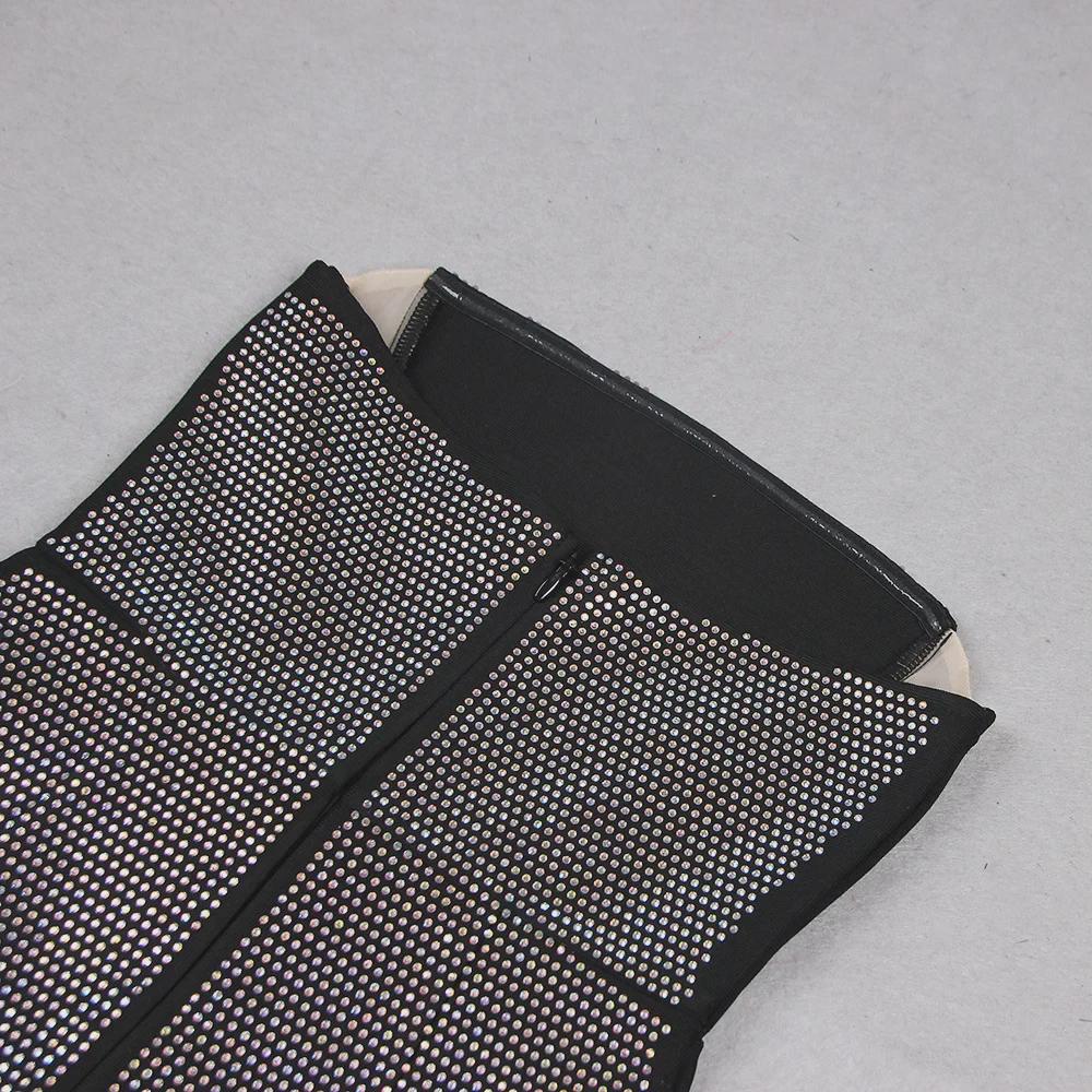 2023 Сексуальное платье-бандаж с открытой спиной и сетчатым принтом со стразами