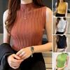 Women Summer Bottoming Vest Half High Collar Sleeveless Knitting Tops Slim Fit Solid Color Tank Tops Streetwear