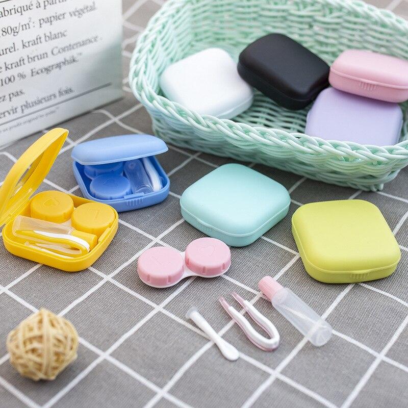 Macaron Color Eye Contact Lenses Cases Girl Black Purple Contacts Lens Container Case with Silicone Tweezers Mini Pocket Box