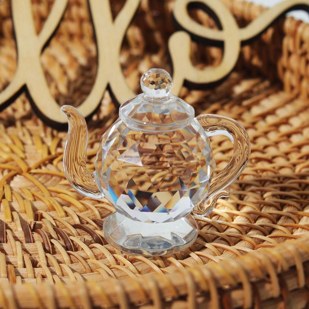 Clear Crystal Teapot Figurine Teapot shape Glass Teapot Teapot Sculpture Ornament Wedding Gift