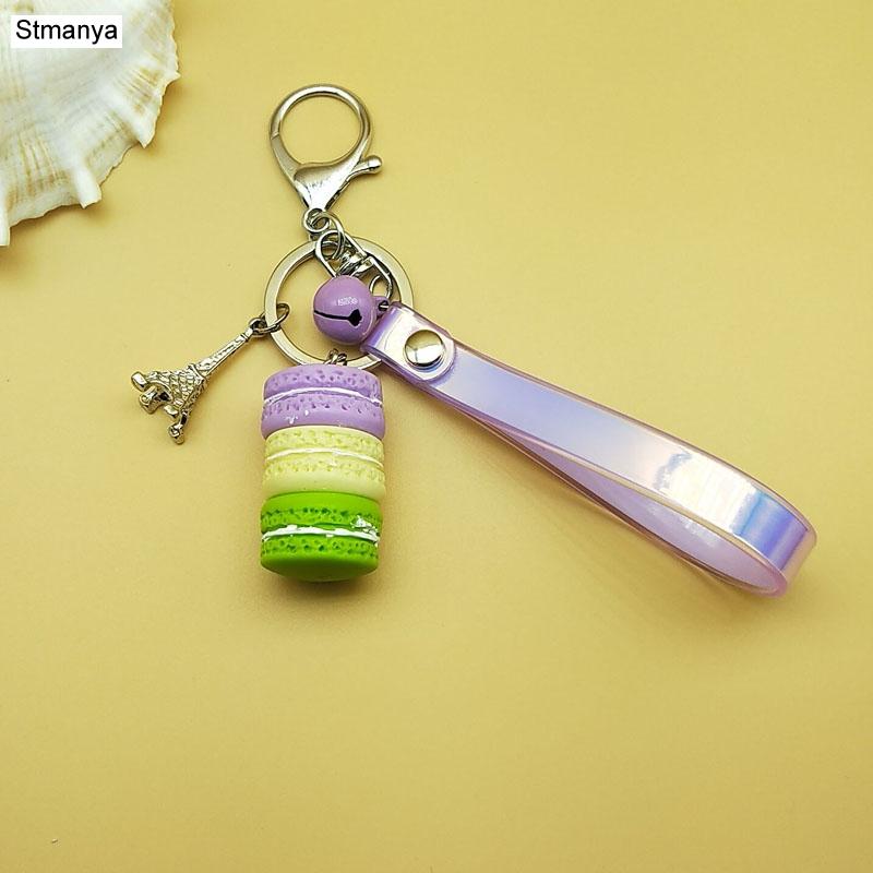 New Cake Key chain fashion car Key Ring Women bag charm accessories France Cake Macarons with Eiffel Tower Keychain gift Jewelry