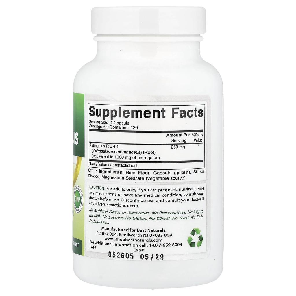Best Naturals, Astragalus, 120 Capsules (250mg per capsule)