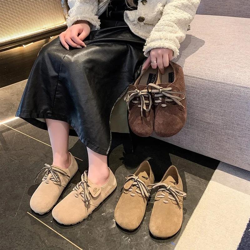 Распродажа модной женской обуви 2024 года. Модные женские туфли на плоской подошве с завязками и круглым носком. Повседневная удобная обувь на плоской подошве.