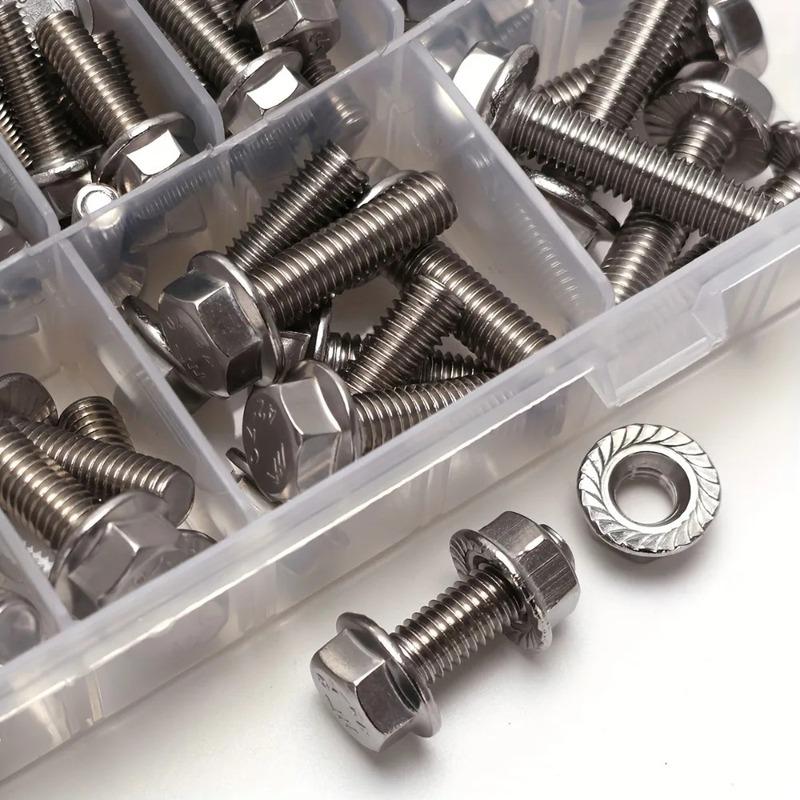 128-piece stainless steel hexagonal flange bolt and nut set, M4/M5, length 10mm, 12mm, 16mm, 20mm, 25mm