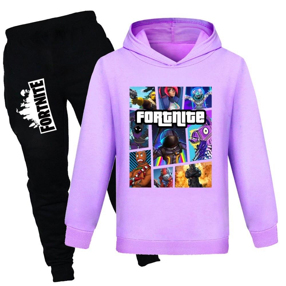 Fortnite Pattern Printing Cartoon Kids Sweater And Pants Set With Soft Cotton Fabric For Middle School Children