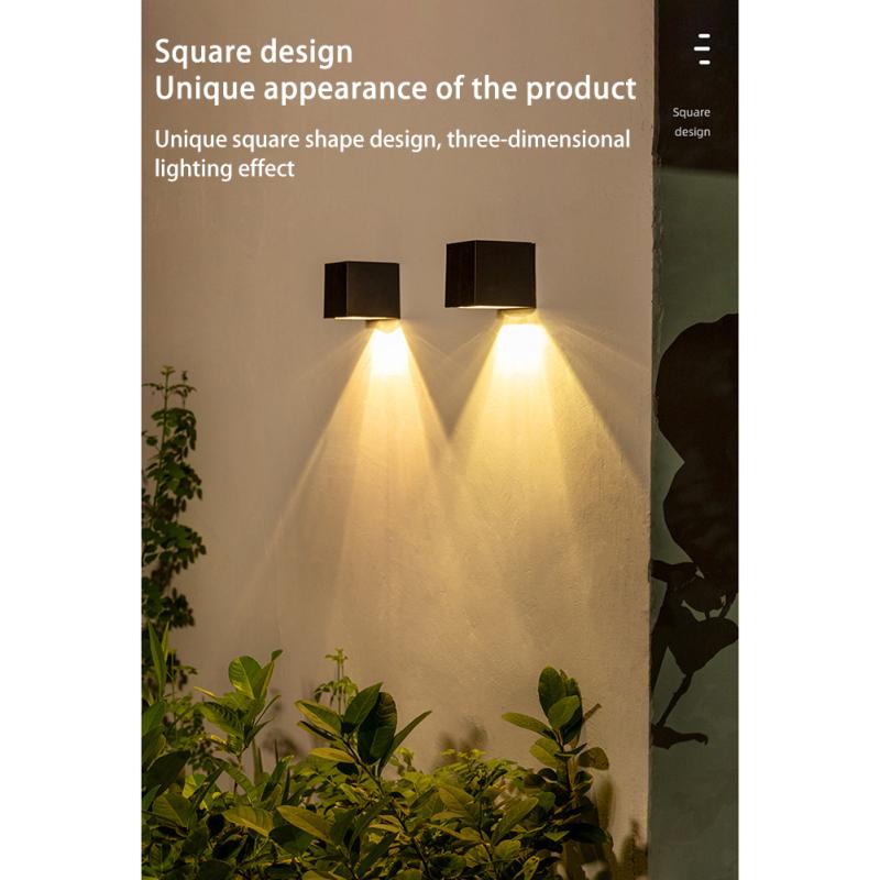 Квадратные светодиодные солнечные настенные светильники 2 режима 2800-3000k 24-26lm IP65 Водонепроницаемый уличный автоматический ночник