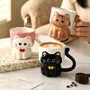 Кружка с мультяшным котом Керамическая рельефная кружка с котом Для любителей Кофеварка для офиса и дома Милая домашняя посуда для питья Декор для журнального столика в гостиной
