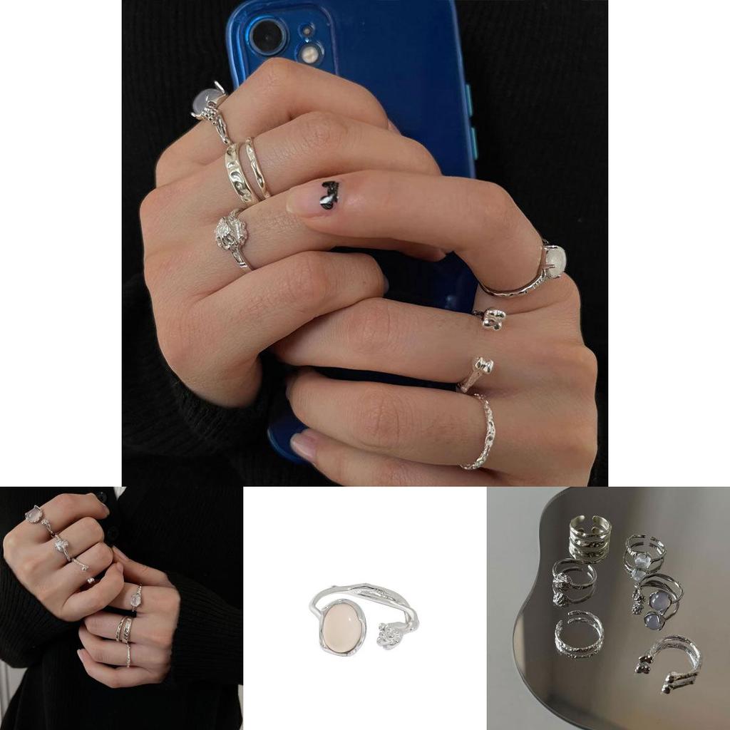 Потрясающее корейское геометрическое открытое регулируемое кольцо из стерлингового серебра 925 пробы с уникальными кристаллами-самоцветами