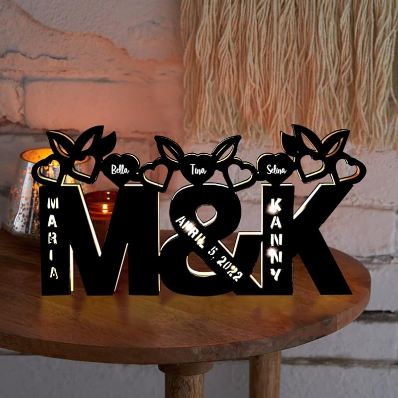 Персонализированная лампа с буквами фамилии, акриловый подвесной настенный светильник, светодиодная лампа с фотографиями и именами для спальни, гостиной (Коричневый свет - полный