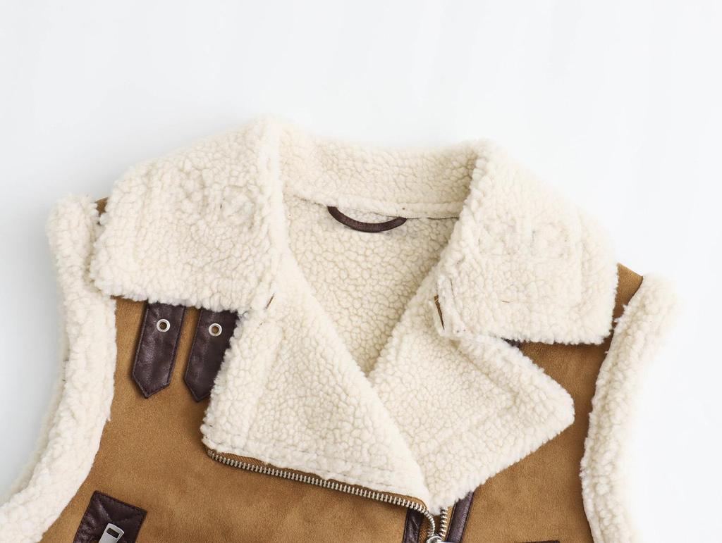 Y 2023 Осень/Зима Женский европейско-американский жилет на молнии с меховыми отворотами: Универсальный и повседневный