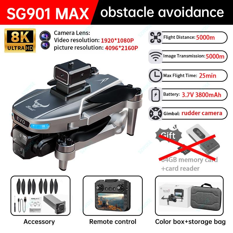 Новый Профессиональный GPS Дрон SG901 MAX 8K Двойная Камера Аэрофотосъемка FPV Бесколлекторный Обход Препятствий с Большим Экраном Пульт Дистанционного Управления Дрон