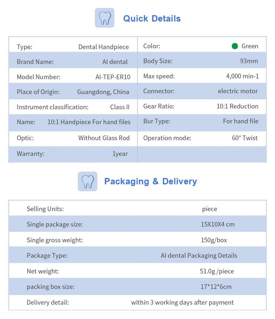 Стоматологический угловой наконечник AI-TEP-ER10 10:1 низкоскоростной ручной напильник с поворотом на 60 градусов