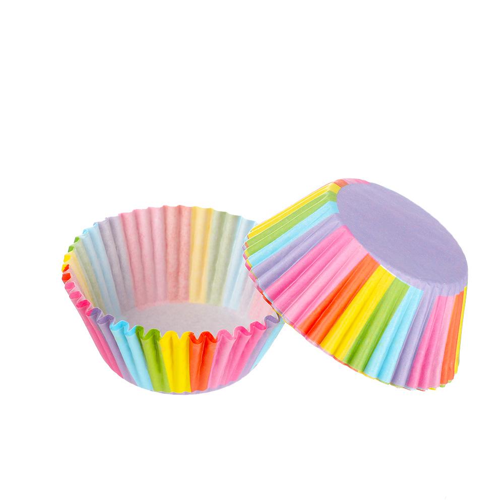 100Pcs Party Muffin Cup Rainbow Cake Mold Paper Cupcake Baking Boxes Wrapper