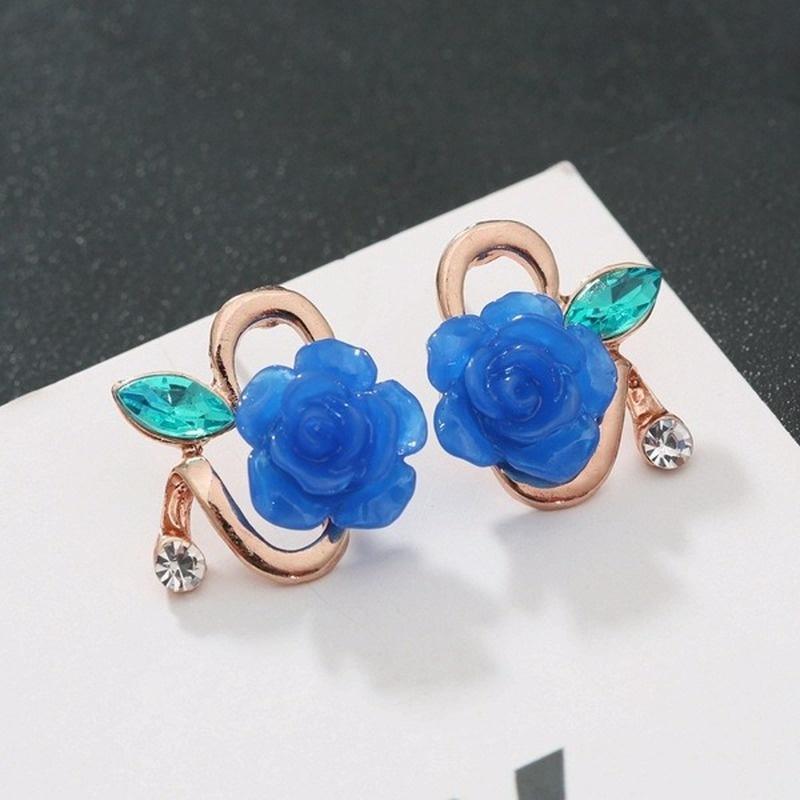 1 Pair Fashion Ladies Earrings Shiny Lucky Party Rose Earrings Dual-use Flower
