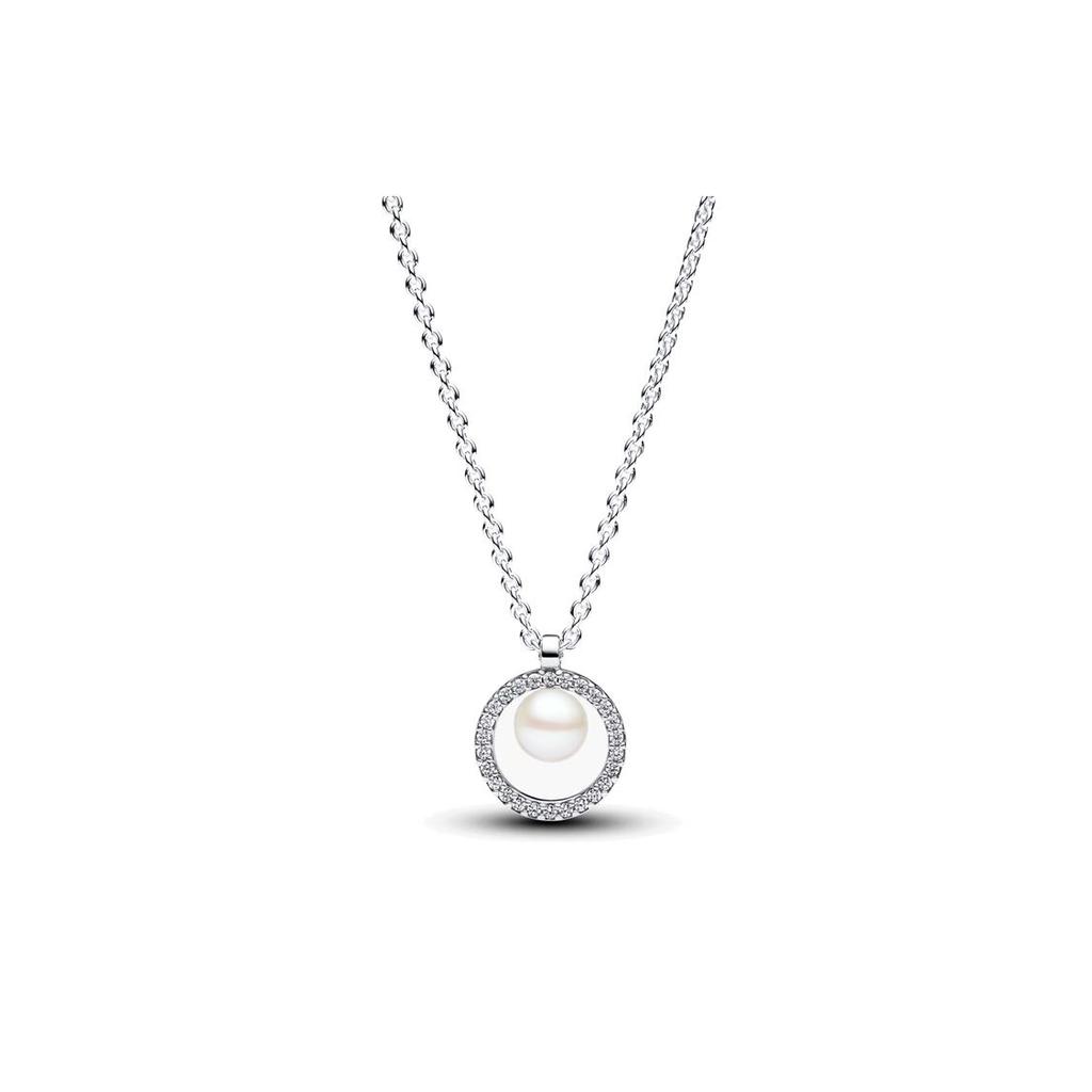 Pandora Round Pendant 925 Silver Freshwater Pearl Cubic Zirconia Necklace Women necklace 393165C01