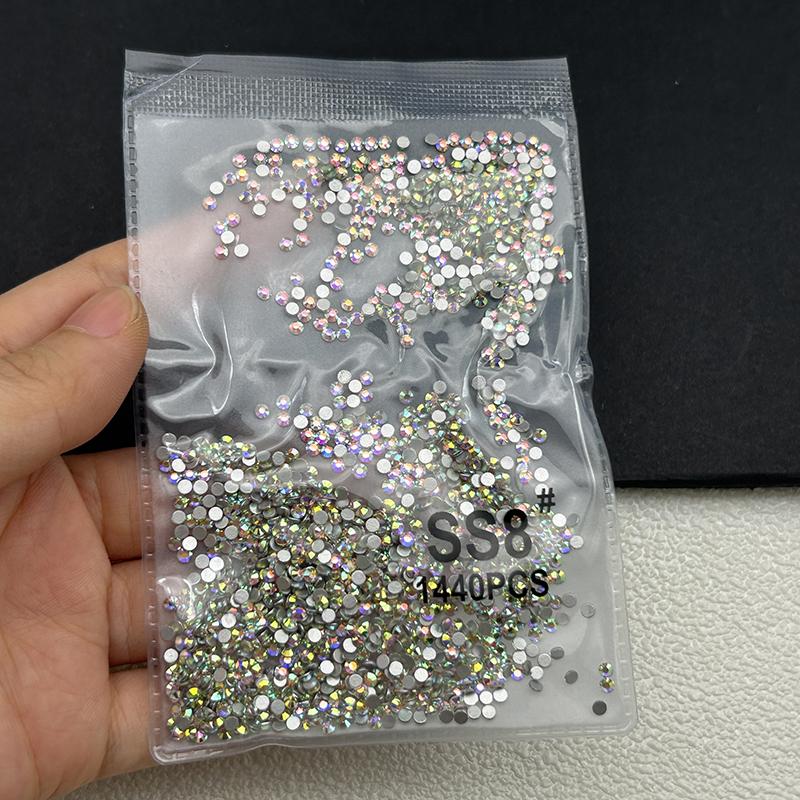 1440Pcs/bag AB/Clear Round Mini Nail Diamond SS3-SS20(1.3-4mm) FlatBack Non-Hotfix Nail Crystal Crystal Clear AB Manicure Glass