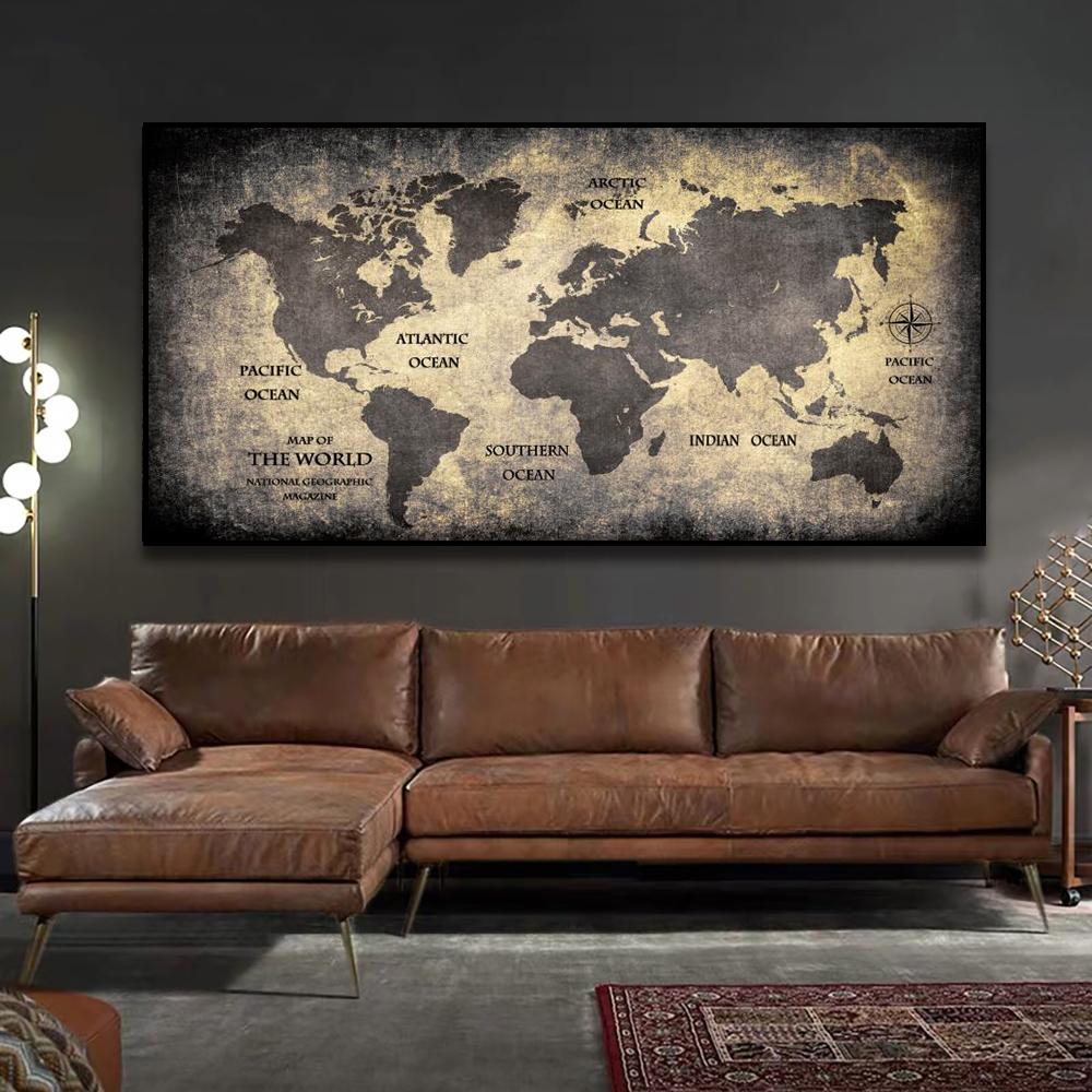 World Map Poster Canvas Painting Picture Print Cuadros Art Decoration Mural For Modern Home Living Room Wall Decor No Frame