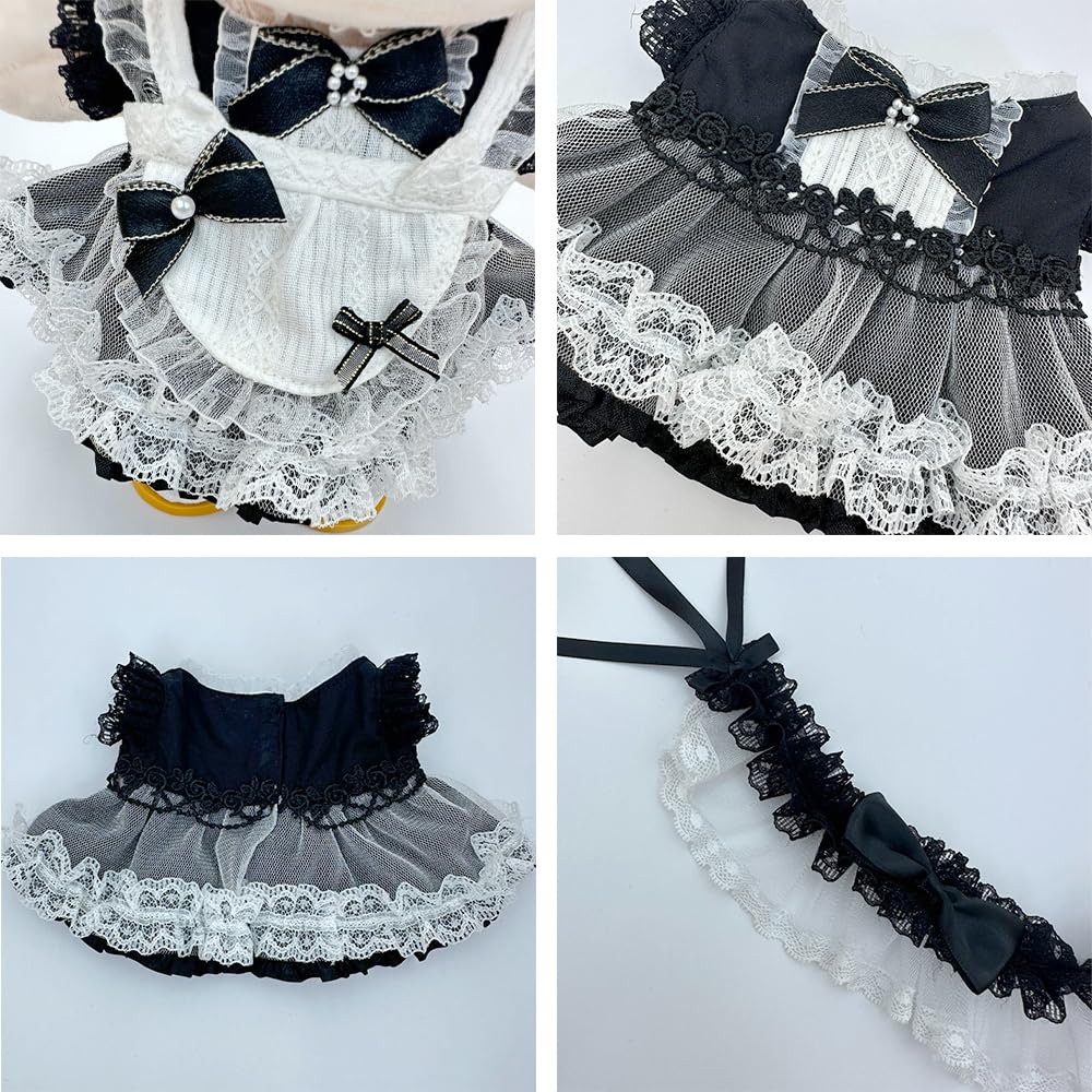 niannyyhouse Lace Head 20cm Plush Maid Cotton Doll Doll Accessories Dress, Dress, Apron, 10cm, 15cm, Doll, Suit, Clothes, Dress-Up, (Black-20cm)