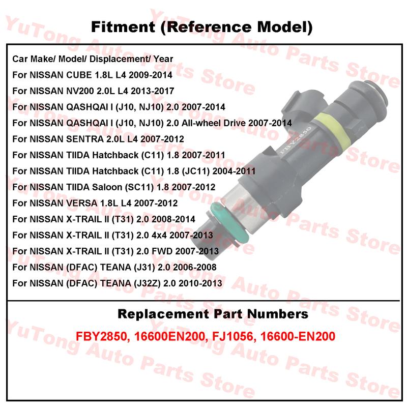 Fuel Injectors Valve For NISSAN QASHQAI J10 2007-2014 2.0L NV200 SENTRA X-TRAIL TEANA CUBE VERSA Nozzle Accessories 16600EN200